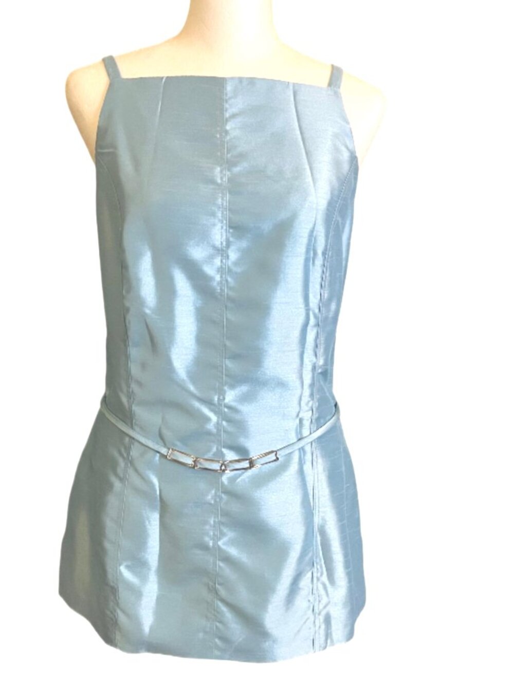 Mystery Light blue Sleeveless Top & Pants Set Smooth Satiny Sheen Finish Size 8